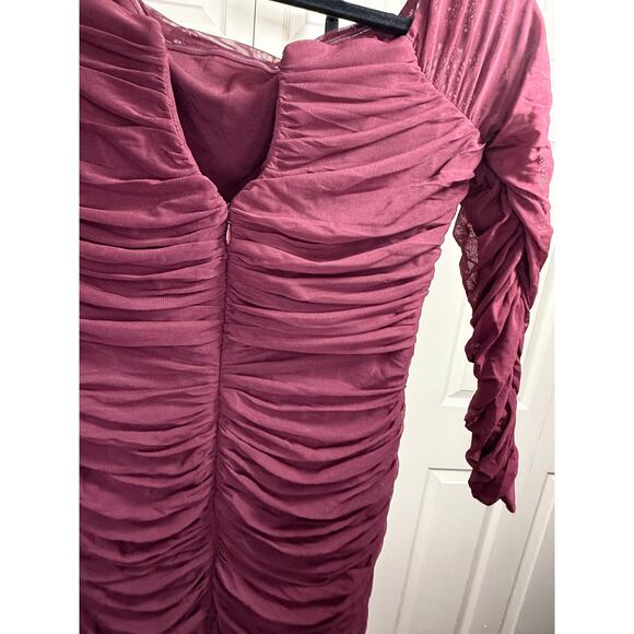 Dress the Population XXL‎ Burgundy "Dawn" Off Shoulder Long Sleeve Dress NWT - Picture 7 of 10